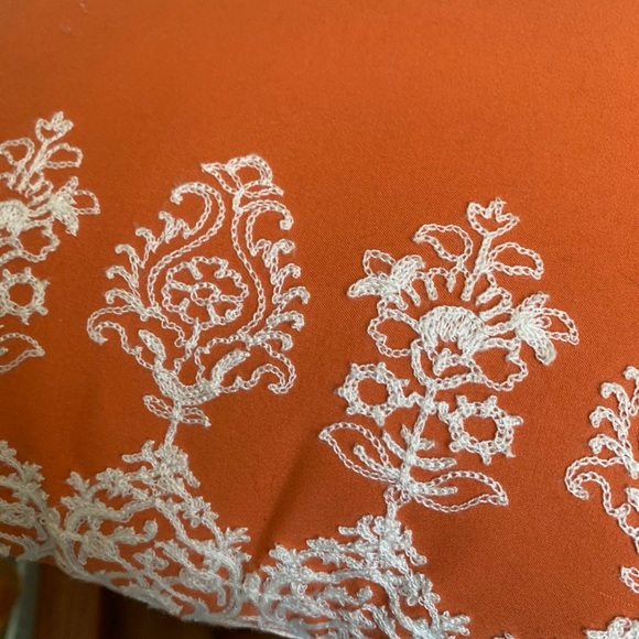 Orange Embroidered Boho Throw Pillow - Picture 4 of 4